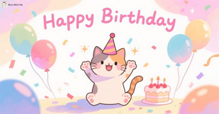 Sing ``Happy Birthday'' in meow, but like a folk singer, not an opera star. Make a trail of treats leading to her/his birthday present, but space them at least a foot apart.