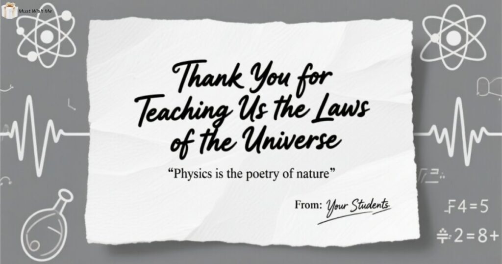 "You have the power to explain the complex, the energy to motivate, and the gravity to keep us engaged. Happy Teacher's Day!"